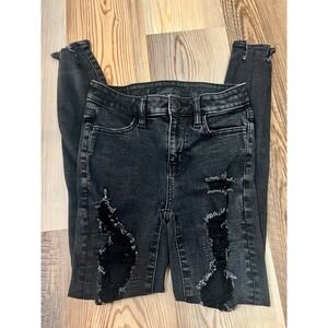 American Eagle Ne(x)t Level Stretch Distressed Skinny Jeans Black Womens 0R